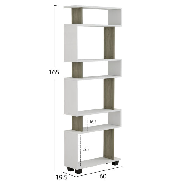 ΒΙΒΛΙΟΘΗΚΗ ΜΕΛΑΜΙΝΗΣ OWLOLIVE GREY ΛΕΥΚΟ 60x19,5x165Yεκ.HM8923.11 2