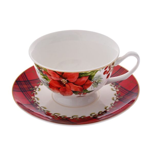 'POINSETTIA" Xmas ΦΛΥΤΖΑΝΙ ΚΑΦΕ ΜΕ ΠΙΑΤΑΚΙ NEW BONE CHINA 220ML 1