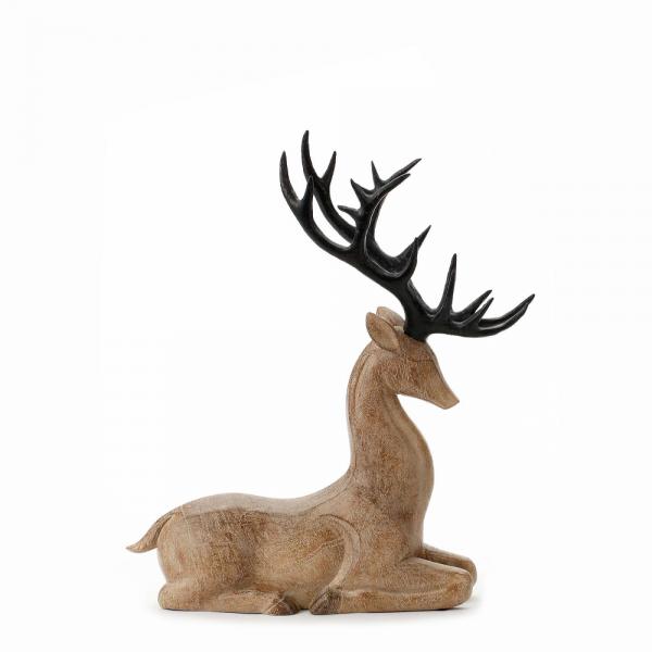 XMAS WOODY DEER 2 DECO POLYRESIN ΚΑΦΕ ΜΑΥΡΟ 30x15xH34cm