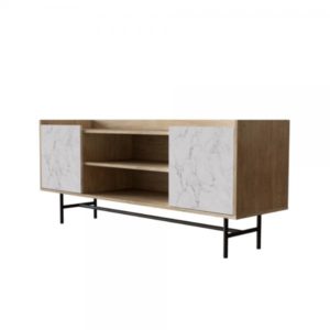 STOCKHOLM TV STAND SONOMA DECAPE ΛΕΥΚΟ ΜΕ ΟΨΗ ΜΑΡΜΑΡΟΥ 140x39,5xH60cm