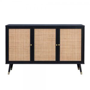 VIENNA ΜΠΟΥΦΕΣ ΜΑΥΡΟ ΜΕ RATTAN 120x39xH75,5cm