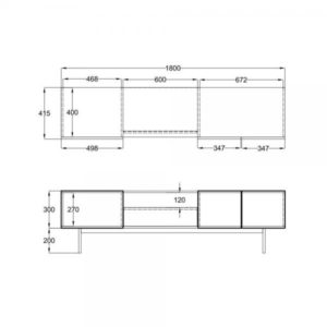 GROOVES TV STAND 3ΠΟΡΤΕΣ 1ΣΥΡΤΑΡΙ ΚΑΡΥΔΙ ΓΚΡΙ 180x40xH50cm