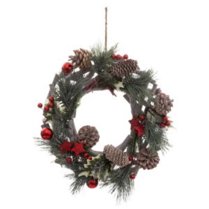 ΣΤΕΦΑΝΙ Xmas ΚΡΕΜΑΣΤΟ PVC ΠΡΑΣΙΝΟ & ΚΟΚΚΙΝΟ D32xP8cm