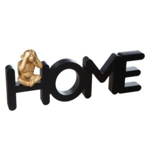 MONKEY HOME, ΕΠΙΤΡΑΠΕΖΙΟ ΔΙΑΚΟΣΜΗΤΙΚΟ ΞΥΛΙΝΟ MDF ΜΑΥΡΟ ΜΕ ΧΡΥΣΟ W37.3xD6xH16 cm