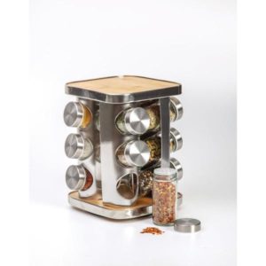 ΒΑΣΗ ΜΠΑΧΑΡΙΚΩΝ ΜΕ 12 ΔΟΧΕΙΑ INOX & BAMBOO ΜΠΕΖ 23x18cm