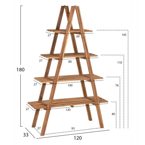 ΒΙΒΛΙΟΘΗΚΗ STAM TEAK ΞΥΛΟ ΣΕ ΦΥΣΙΚΟ ΧΡΩΜΑ 120x33x180Y εκ.