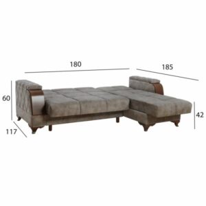 ΓΩΝΙΑΚΟΣ ΚΑΝΑΠΕΣ ΚΡΕΒΑΤΙ ΚΑΦΕ ΓΚΡΙ 227x155x80 εκ.