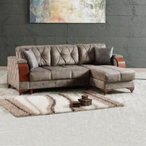 ΓΩΝΙΑΚΟΣ ΚΑΝΑΠΕΣ ΚΡΕΒΑΤΙ ΚΑΦΕ ΓΚΡΙ 227x155x80 εκ.