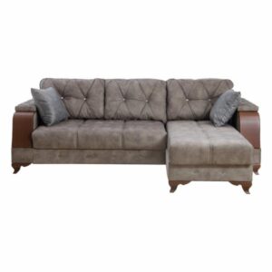 ΓΩΝΙΑΚΟΣ ΚΑΝΑΠΕΣ ΚΡΕΒΑΤΙ ΚΑΦΕ ΓΚΡΙ 227x155x80 εκ.