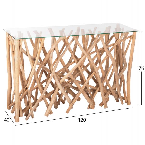 ΚΟΝΣΟΛΑ ΣΕ ΡΟΥΣΤΙΚ ΣΤΥΛ ΜΑΣΙΦ ΞΥΛΟ ΤEAK & ΓΥΑΛΙ ΦΥΣΙΚΟ 120X35X75Yεκ.FB99373