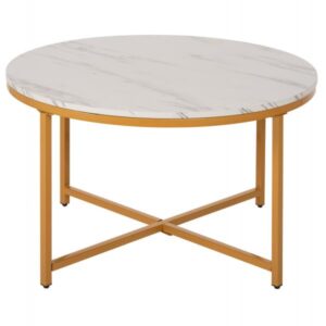 ΤΡΑΠΕΖΙ ΣΑΛΟΝΙΟΥ WHITE MARBLE ΜΕΛΑΜΙΝΗ-ΧΡΥΣΗ ΜΕΤΑΛΛΙΚΗ ΒΑΣΗ Φ80x48,5Yεκ.