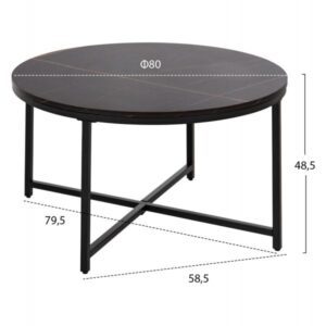 ΤΡΑΠΕΖΙ ΣΑΛΟΝΙΟΥ BLACK MARBLE ΜΕΛΑΜΙΝΗ-ΜΑΥΡΗ ΜΕΤΑΛΛΙΚΗ ΒΑΣΗ Φ80x48,5Yεκ.