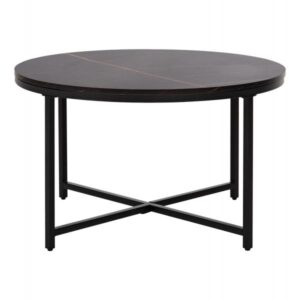 ΤΡΑΠΕΖΙ ΣΑΛΟΝΙΟΥ BLACK MARBLE ΜΕΛΑΜΙΝΗ-ΜΑΥΡΗ ΜΕΤΑΛΛΙΚΗ ΒΑΣΗ Φ80x48,5Yεκ.