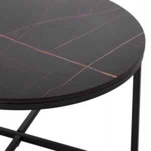 ΤΡΑΠΕΖΙ ΣΑΛΟΝΙΟΥ BLACK MARBLE ΜΕΛΑΜΙΝΗ-ΜΑΥΡΗ ΜΕΤΑΛΛΙΚΗ ΒΑΣΗ Φ80x48,5Yεκ.