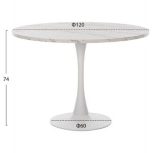 ΤΡΑΠΕΖΙ ΤΡΑΠΕΖΑΡΙΑΣ ROLLO ΣΤΡΟΓΓΥΛΟ WHITE MARBLE Φ120x74Yεκ.