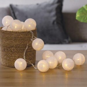 ΦΩΤΑΚΙΑ ΓΙΡΛΑΝΤΑ, ΡΕΥΜΑΤΟΣ LED 20 ΜΠΑΛΕΣ D6xL435cm, COTTON PVC ΛΕΥΚΑ