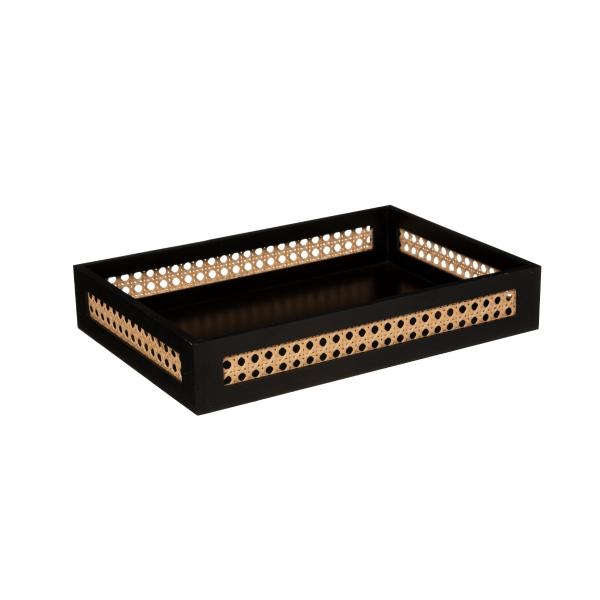 ARTY, ΔΙΣΚΟΣ ΑΠΌ RATTAN & MDF ΜΑΥΡΟ, 34x24x6cm