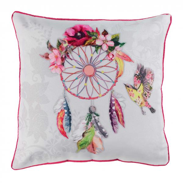 OITI, ΜΑΞΙΛΑΡΙ ΜΕ ΡΕΛΙ PRINTED POLYESTER, ΡΟΖ 40x40cm