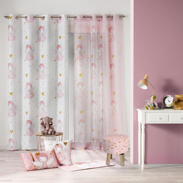 ΠΑΙΔΙΚΗ ΚΟΥΡΤΙΝΑ ΜΕΤΡΙΑΣ ΣΚΙΑΣΗΣ ΜΕ ΤΡΟΥΚ POLYESTER, ROSALINE ΛΕΥΚΗ 140x260cm