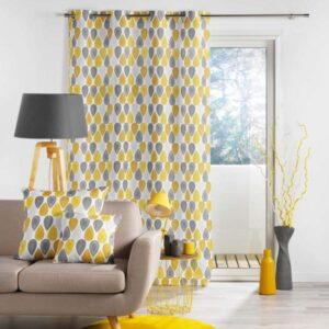ΚΟΥΡΤΙΝΑ ΜΕΤΡΙΑΣ ΣΚΙΑΣΗΣ ΜΕ ΤΡΟΥΚ POLYESTER, PALPITO ΚΙΤΡΙΝΟ ΜΕ ΛΕΥΚΟ & ΓΚΡΙ 140x260cm