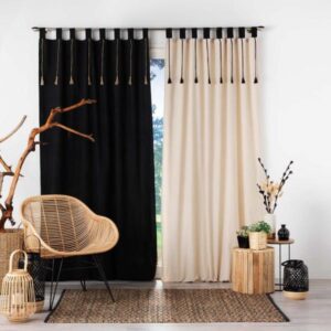 TALIA ΚΟΥΡΤΙΝΑ ΜΕΤΡΙΑΣ ΣΚΙΑΣΗΣ ΜΕ ΤΙΡΑΝΤΕΣ POLYCOTTON, ΜΑΥΡΗ 140x240cm