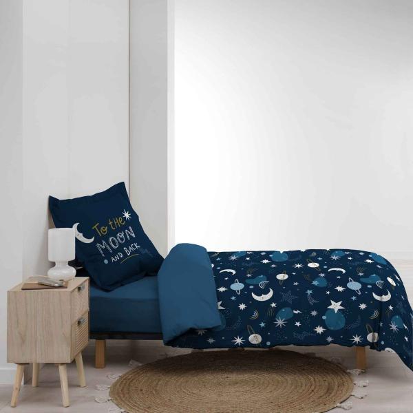 LUNNA, ΣΕΤ ΠΑΠΛΩΜΑΤΟΘΗΚΗ ΜΟΝΗ 140x200cm & ΜΙΑ ΜΑΞΙΛΑΡΟΘΗΚΗ 63x63cm, 100% ΒΑΜΒΑΚΕΡΑ 42 ΝΗΜΑΤΑ, ΜΠΛΕ