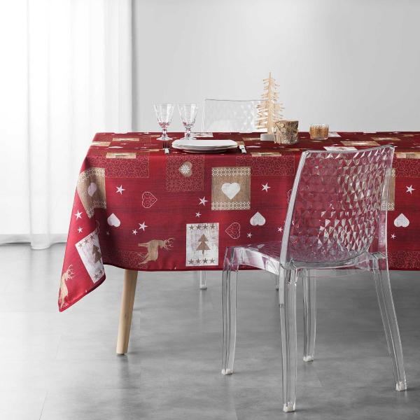 NATALE, ΤΡΑΠΕΖΟΜΑΝΤΗΛΟ Xmas ΜΕ ΑΝΑΓΛΥΦΟ ΤΥΠΩΜΑ, ΚΟΚΚΙΝΟ 150x240cm