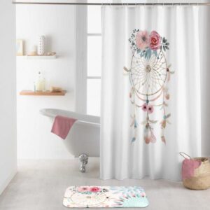 WISH, ΣΕΤ ΚΟΥΡΤΙΝΑ ΜΠΑΝΙΟΥ ΥΦΑΣΜΑΤΙΝΗ 180x200 & ΧΑΛΑΚΙ 45x75 ΛΕΥΚΟ, ΡΟΖ ΓΑΛΑΖΙΟ