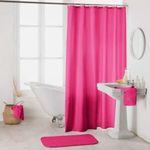 SATINE, ΚΟΥΡΤINA ΜΠΑΝΙΟΥ ΥΦΑΣΜΑΤΙΝΗ POLYESTER, ΜΟΝΟΧΡΩΜΗ ΡΟΖ ΦΟΥΞΙΑ, 180x200cm