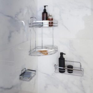 STICKY, ΡΑΦΙΕΡΑ ΜΠΑΝΙΟΥ ΓΩΝΙΑ 3 ΕΠΙΠΕΔΩΝ ΜΕ ΑΥΤΟΚΟΛΛΗΤΟ, ΜΕΤΑΛΛΙΚΗ ΧΡΩΜΙΟ 22.8x29.8x49cm