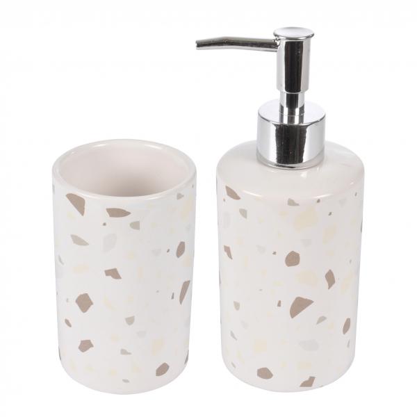 TERRAZZO, ΣΕΤ 2 ΤΕΜ ΝΤΙΣΠΕΝΣΕΡ 7x19 & ΠΟΤΗΡΟΘΗΚΗ 7Χ12, ΚΕΡΑΜΙΚΑ, ΛΕΥΚΟ ΜΠΕΖ