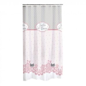 DANTELLE SET2, ΚΟΥΡΤΙΝΑ ΜΠΑΝΙΟΥ ΥΦΑΣΜ. POLYESTER & ΧΑΛΙ MICROFIBER, ΛΕΥΚΑ ME ΡΟΖ & ΓΚΡΙ.