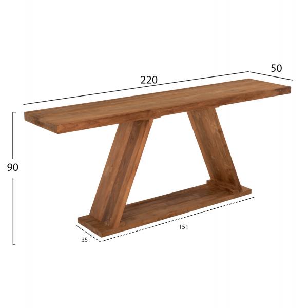 ΚΟΝΣΟΛΑ ΑΠΟ ΞΥΛΟ ΤΕΑΚ ΦΥΣΙΚΟ ΧΡΩΜΑ 220x50x90Υεκ.