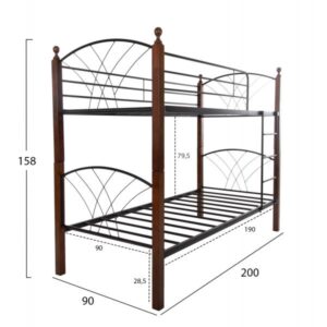 ΚΟΥΚΕΤΑ ΚΡΕΒΑΤΙ STOREY ΜΑΥΡΟ ΜΕΤΑΛΛΟ-ΚΑΡΥΔΙ RUBBERWOOD 200x90x158Υεκ