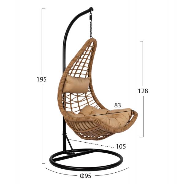 ΚΡΕΜΑΣΤΗ ΦΩΛΙΑ LUCIA ΜΕ WICKER&ΜΑΞΙΛΑΡΙΑ ΜΠΕΖ-ΜΑΥΡΟ ΜΕΤΑΛΛΟ Φ95Χ195Υεκ.