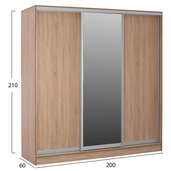 ΝΤΟΥΛΑΠΑ 3ΦΥΛΛΗ ΣΥΡΟΜΕΝΗ ΜΕ ΚΑΘΡΕΠΤΗ SONAMA OAK 200X60X210Υεκ