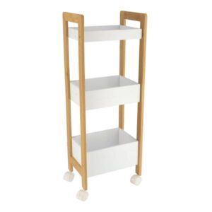 BAMBOO ΡΑΦΙΕΡΑ ΜΕ ΡΟΔΕΣ ΚΑΙ 3 ΛΕΥΚΑ MDF ΡΑΦΙΑ 28.5x21x79cm