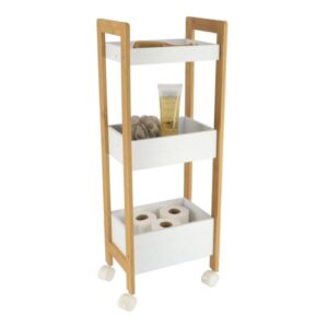 BAMBOO ΡΑΦΙΕΡΑ ΜΕ ΡΟΔΕΣ ΚΑΙ 3 ΛΕΥΚΑ MDF ΡΑΦΙΑ 28.5x21x79cm