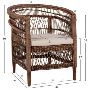 ΠΟΛΥΘΡΟΝΑ MALAWI ΞΥΛΟ ΜΑΟΝΙ ΜΕ RATTAN ΚΑΦΕ-ΛΕΥΚΟ ΜΑΞΙΛΑΡΙ 80x70x86Υεκ.
