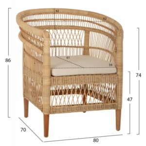 ΠΟΛΥΘΡΟΝΑ MALAWI ΞΥΛΟ ΜΑΟΝΙ ΕΠΕΝΔΥΣΗ RATTAN ΛΕΥΚΟ ΜΑΞΙΛΑΡΙ ΚΑΘΙΣΜΑΤΟΣ 80x70x86Υεκ.