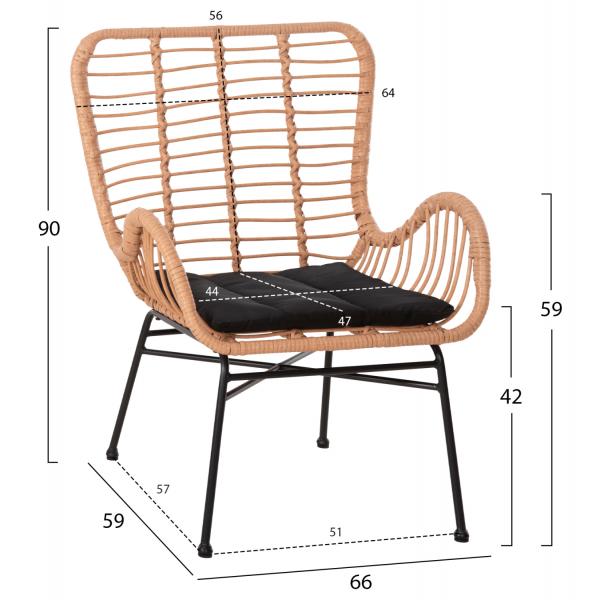 ΠΟΛΥΘΡΟΝΑ ΣΤΥΛ ΜΠΕΡΖΕΡΑΣ ALLEGRA P.E.RATTAN ΜΠΕΖ-ΜΑΥΡΟ ΜΕΤΑΛΛΟ 66x59x90Υεκ.