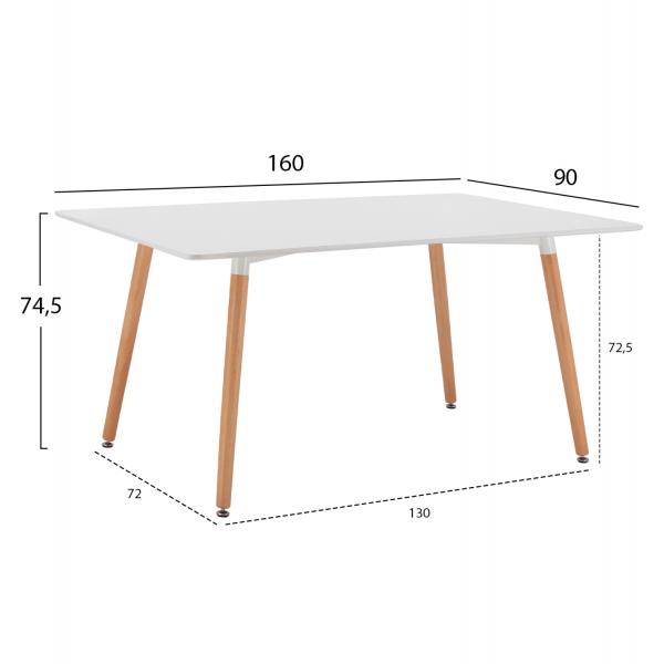 ΤΡΑΠΕΖΙ MINIMAL, ΛΕΥΚΟ MDF, ΞΥΛΙΝΑ ΠΟΔΙΑ ΟΞΙΑ,160Χ90X74,5Υ εκ