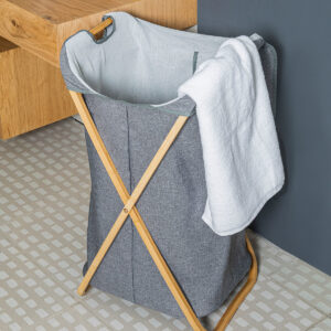 ΚΑΛΑΘΙ ΑΠΛΥΤΩΝ BAMBOO ESSENTIALS 40x40x70cm ΜΕ ΘΗΚΗ ΠΟΛΥΕΣΤΕΡΑ ΠΤΥΣΣΟΜΕΝΟ ΓΚΡΙ