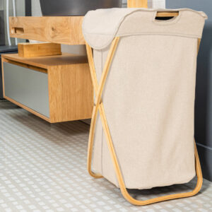 ΚΑΛΑΘΙ ΑΠΛΥΤΩΝ BAMBOO ESSENTIALS 40x40x70cm ΜΕ ΘΗΚΗ ΠΟΛΥΕΣΤΕΡΑ ΠΤΥΣΣΟΜΕΝΟ ΜΠΕΖ