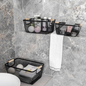 ΚΑΛΑΘΙ ΟΡΓΑΝΩΣΗΣ ΜΕΤΑΛΛΙΚΟ ΜΕ ΞΥΛΙΝΕΣ ΛΑΒΕΣ 30x21x14cm ΜΑΥΡΟ