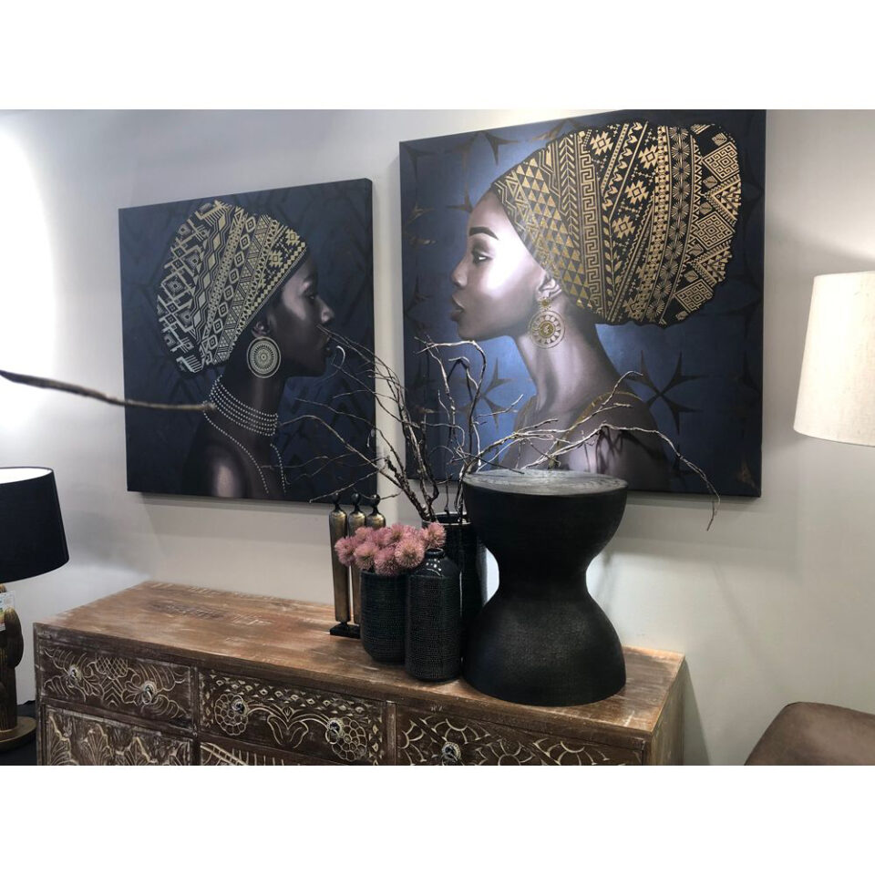 AFRICAN LADY ΠΙΝΑΚΑΣ ΔΙΑΚΟΣΜΗΣΗΣ 80x80x4 ΚΑΜΒΑΣ ΜΠΛΕ ΧΡΥΣΟ ΞΥΛΟ