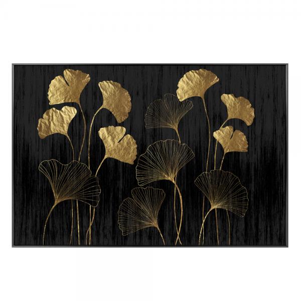 FLOWERS ΠΙΝΑΚΑΣ ΚΑΜΒΑΣ ΜΑΥΡΟ ΧΡΥΣΟ ΞΥΛΟ 120x80xH2,2cm