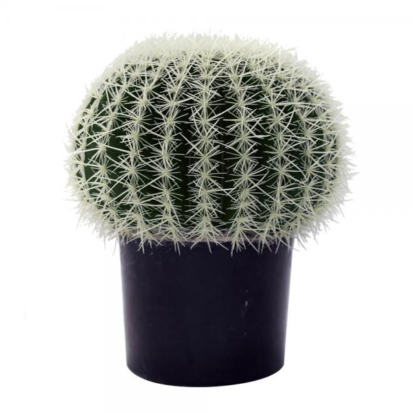 FEROCACTUS ΤΕΧΝΗΤΟ ΦΥΤΟ ΥΦΑΣΜΑ ΠΛΑΣΤΙΚΟ ΠΡΑΣΙΝΟ ΛΕΥΚΟ D35xH34cm