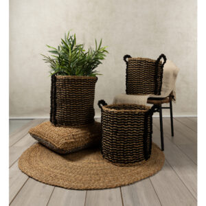DURUK ΚΑΛΑΘΙ SET 3ΤΜΧ 45x45x45 SEAGRASS ΦΥΣΙΚΟ ΜΑΥΡΟ HOGLA ROPE