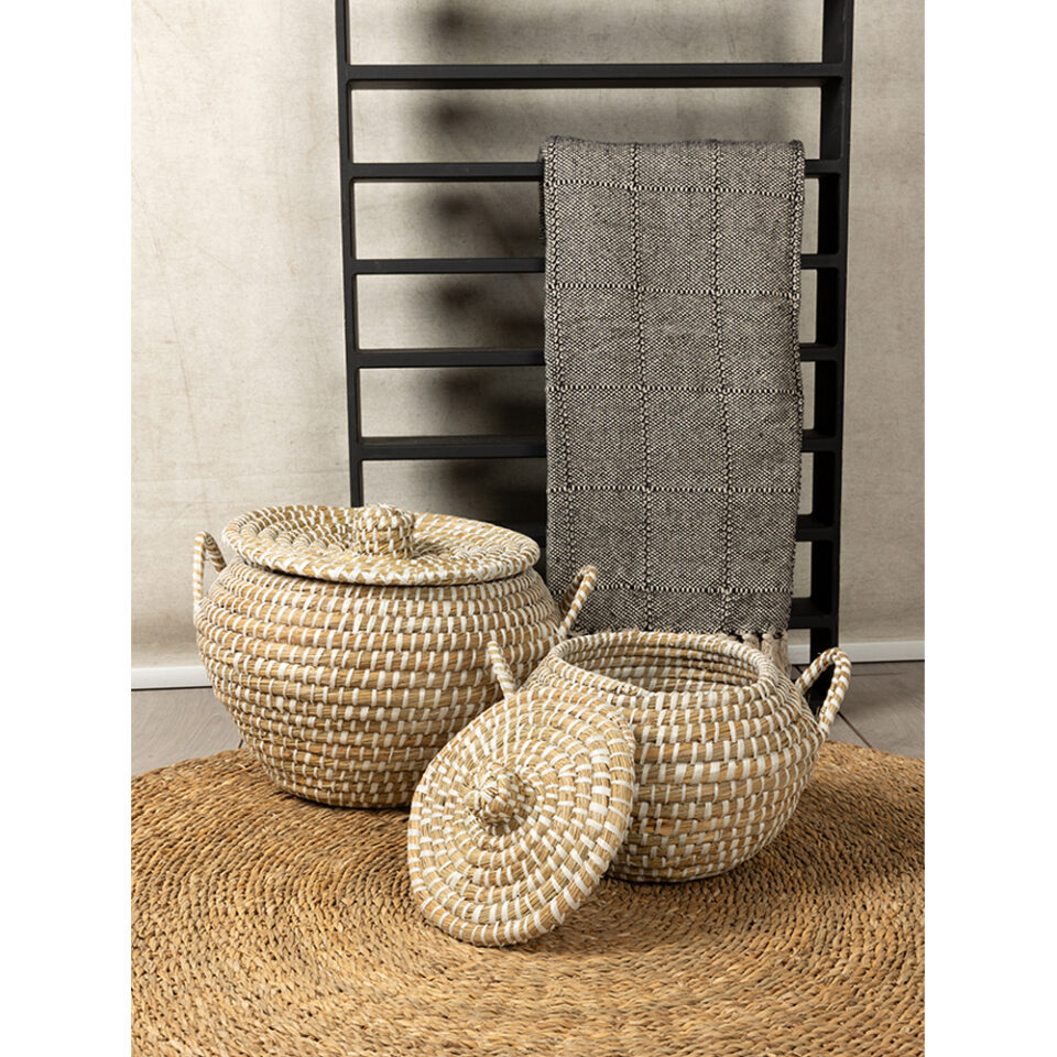 ARELI ΚΑΛΑΘΙ ΜΕ ΚΑΠΑΚΙ SET 2ΤΜΧ 45x45x30 KANSGRASS ΦΥΣΙΚΟ PVC